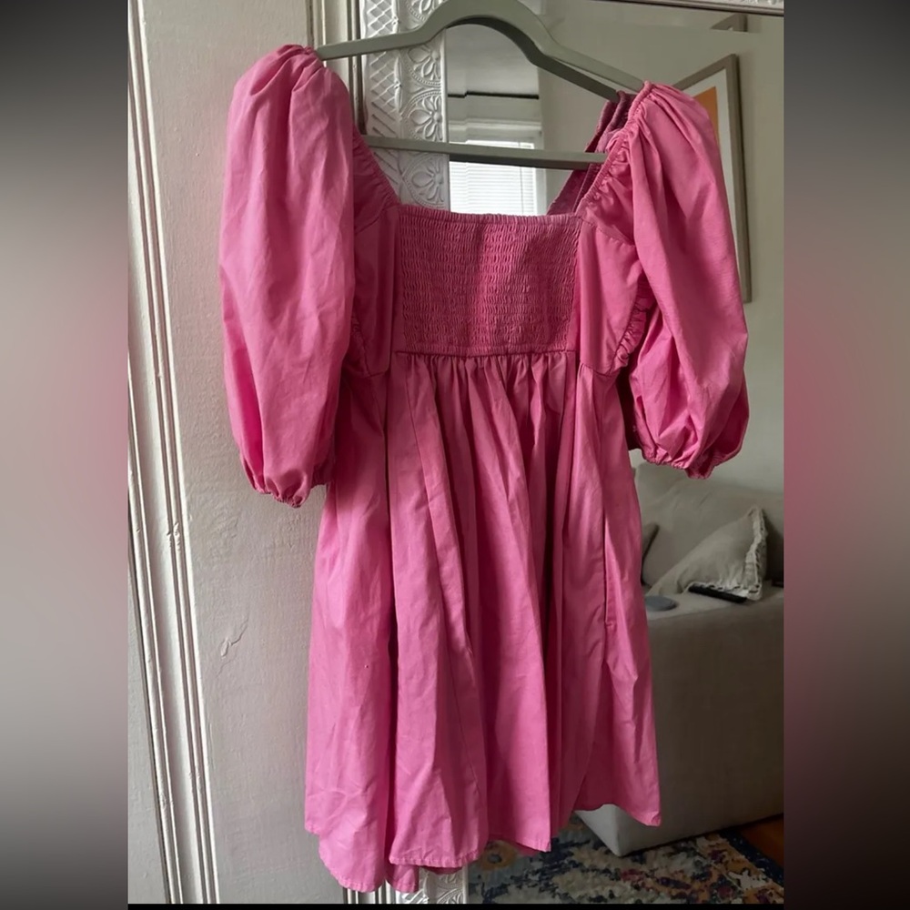 Abercrombie Puff Sleeve Emerson Mini Dress Pink - Picture 6 of 7